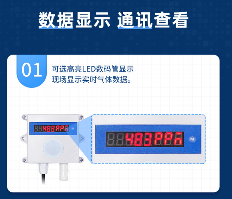 LED數(shù)碼管，直接現(xiàn)場顯示氣體數(shù)據(jù)